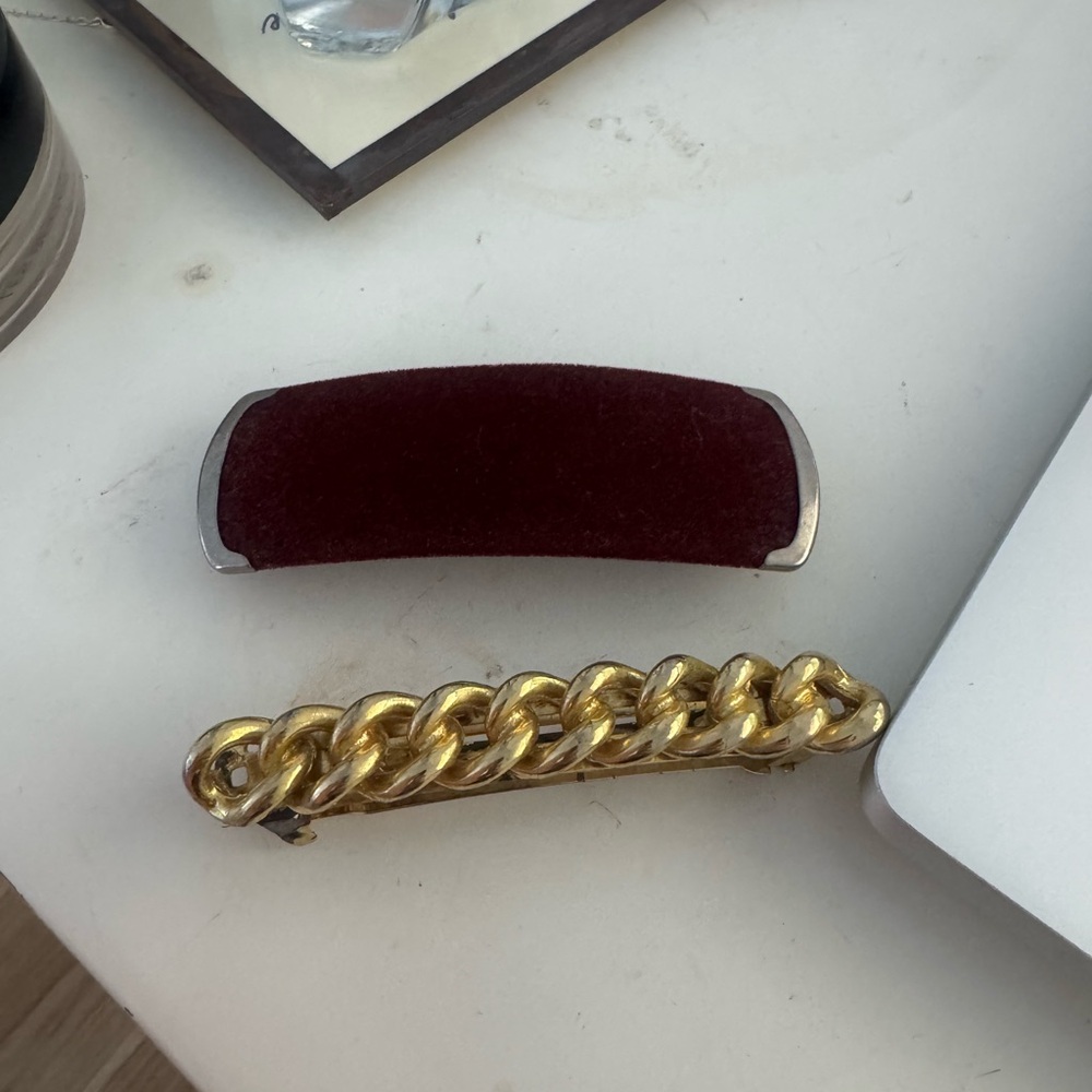 Vintage Gold Chain Hair Clip and Burgundy Barrette